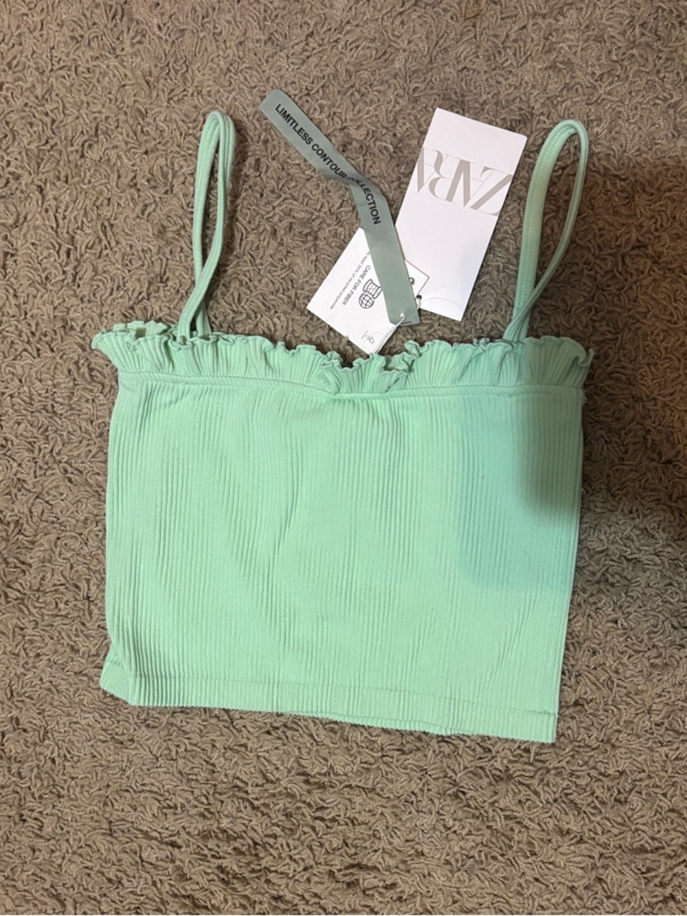 Zara Mint Ribbed Ruffle Crop Cami